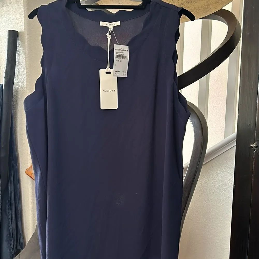 New navy shell tank with scallop sleeves